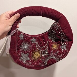 Embroidered Burgundy Handbag